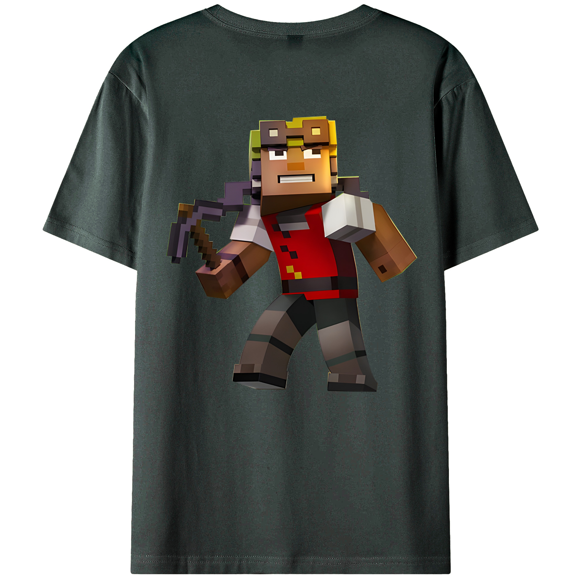 （画像用） マインクラフト ブロックの世界 Minecraft MC Block world 綿100％ メンズ半袖Tシャツ（バックプリント） 通気性